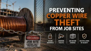 Copper wire secured at a construction job site to help prevent theft