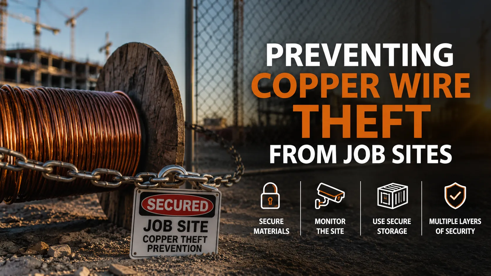 Copper wire secured at a construction job site to help prevent theft